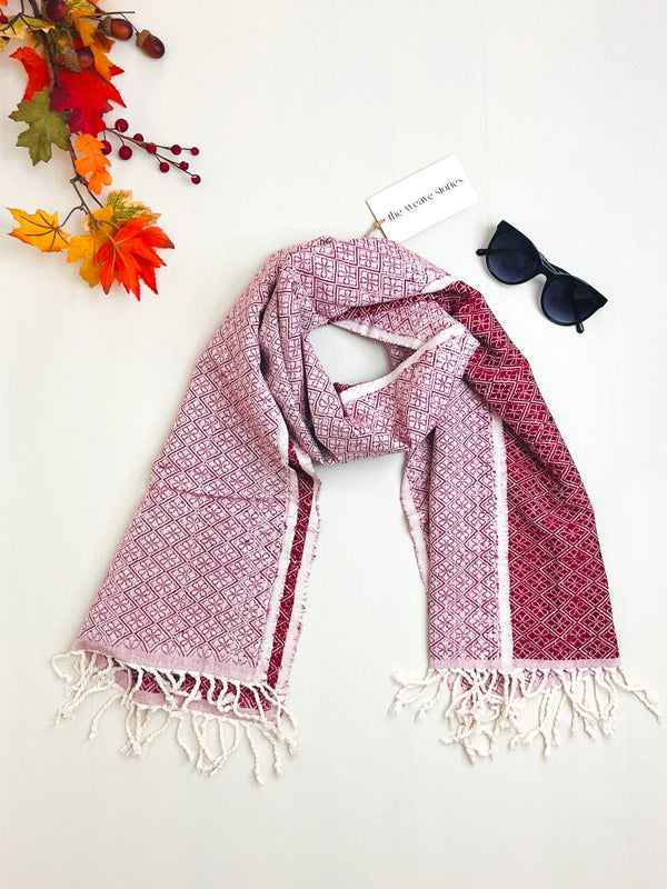 Eri Silk Scarf - Seashell Pink, Dark Red & Ivory - SKU_TWSM/STEE20