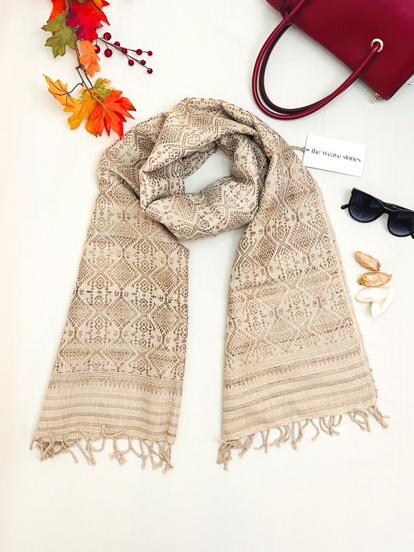 Premium_Eri Silk Stole - Hand Made - Muga Motifs - SKU_TWSP/STEM12