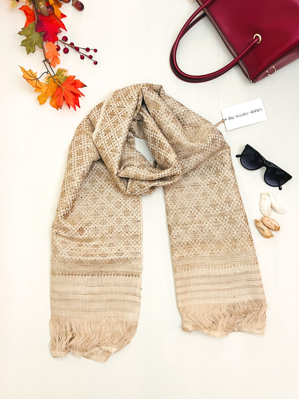 Premium_Eri Silk Stole - Hand Made - Muga Motifs - SKU_TWSP/STEM11