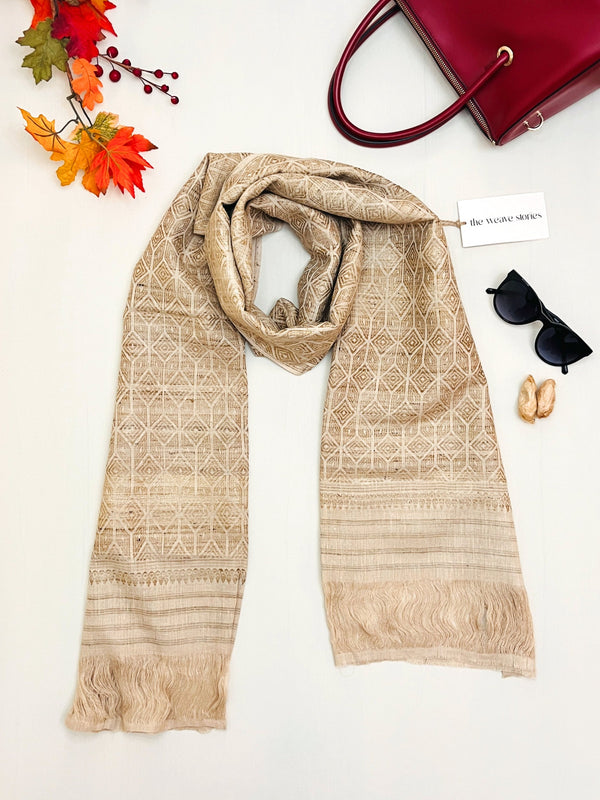 Premium Eri Silk Stole - Hand Made - Muga Motifs - SKU_TWSP/STEM13