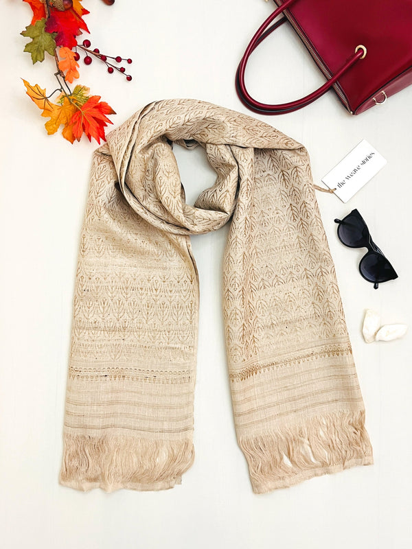 Premium_Eri Silk Stole - Hand Made - Muga Motifs - SKU_TWSP/STEM10