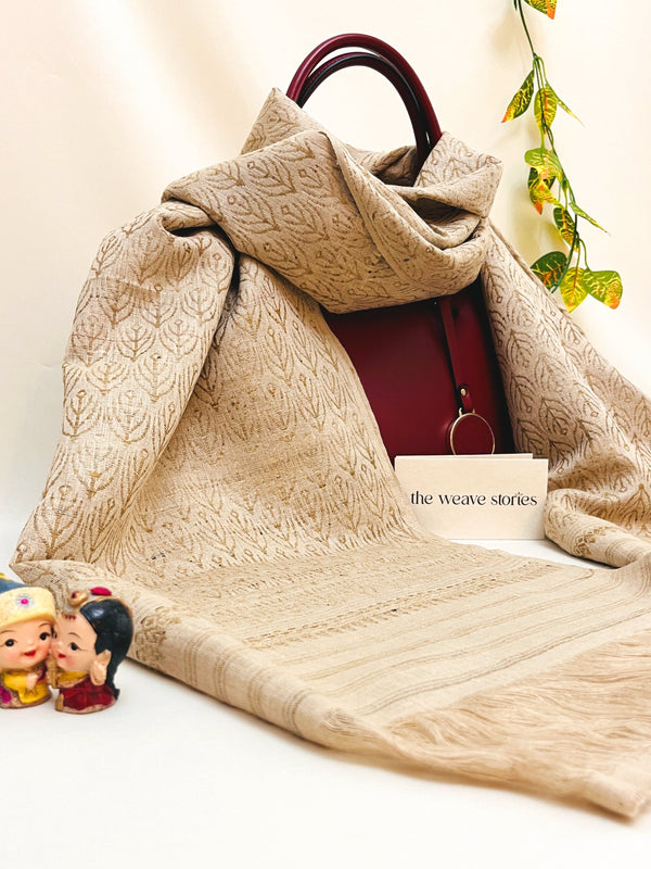 Premium_Eri Silk Stole - Hand Made - Muga Motifs - SKU_TWSP/STEM10