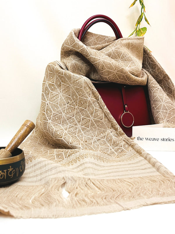 Premium Eri Silk Stole - Hand Made - Muga Motifs - SKU_TWSP/STEM13