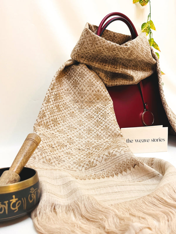 Premium_Eri Silk Stole - Hand Made - Muga Motifs - SKU_TWSP/STEM11