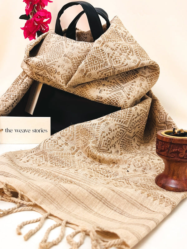 Premium_Eri Silk Stole - Hand Made - Muga Motifs - SKU_TWSP/STEM12