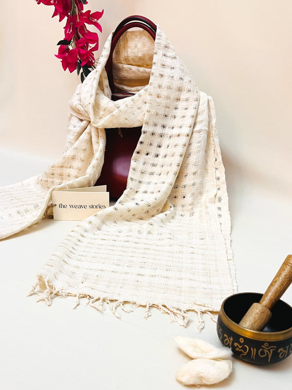 Eri Silk Stole Mesh - Ivory Color - SKU_TWSP/STEE14