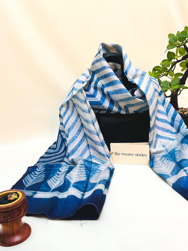 Mulberry Silk Stole - Midnight Blue & White - Resist Dyeing Technique - SKU_TWSC/STM38