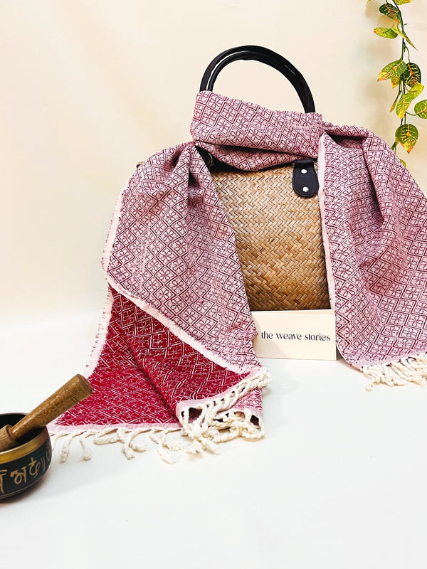 Eri Silk Scarf - Seashell Pink, Dark Red & Ivory - SKU_TWSM/STEE20