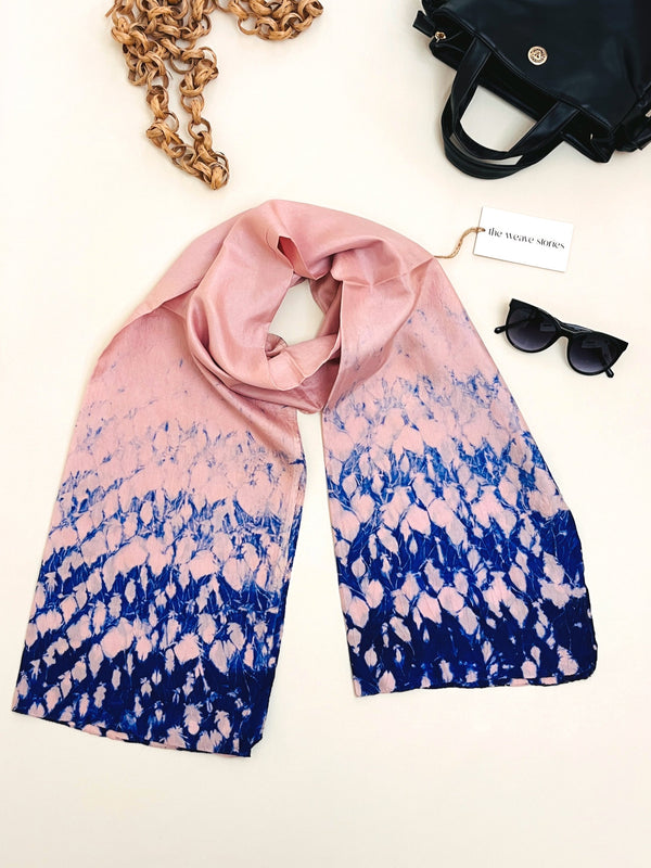 Mulberry Silk Scarf - Parrot Pink & Midnight Blue - Resist Dyeing Technique - SKU_TWSS/STM39
