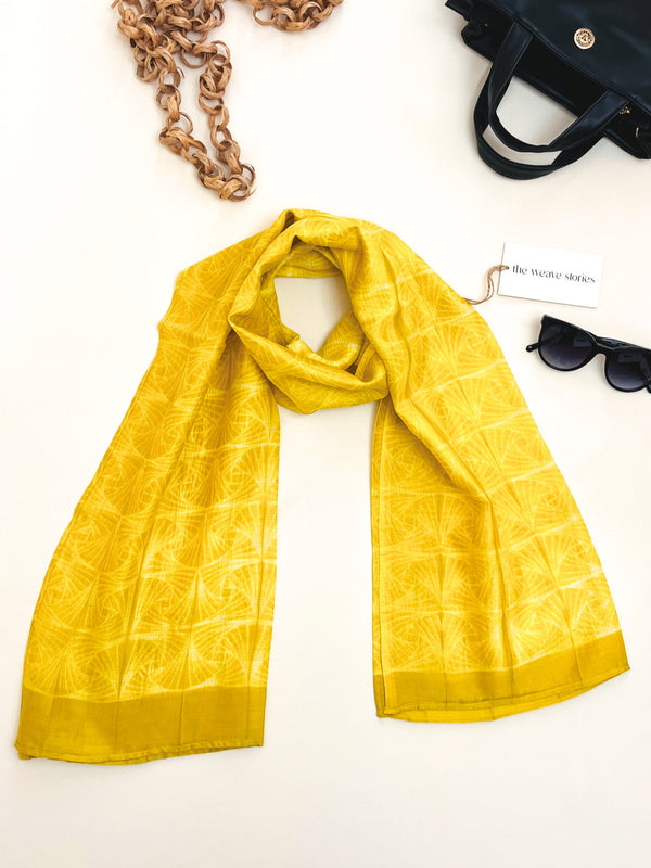 Mulberry Silk & Cotton Scarf - Goldenrod Yellow - Resist Dyeing Technique - SKU_TWSS/STM40