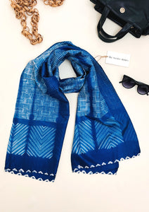 Mulberry Silk Scarf - Cobalt Blue & White - Resist Dyeing Technique - SKU_TWSS/STM42