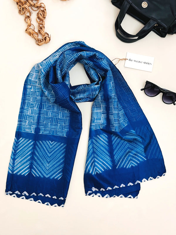 Mulberry Silk Scarf - Cobalt Blue & White - Resist Dyeing Technique - SKU_TWSS/STM42
