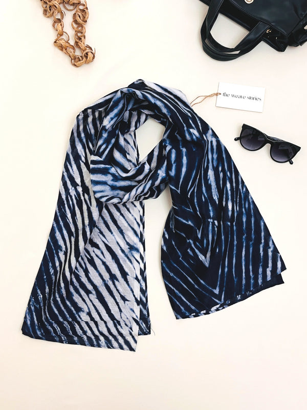 Mulberry Silk & Cotton Scarf - Galaxy Blue & White - Resist Dyeing Technique - SKU_TWSS/STM43