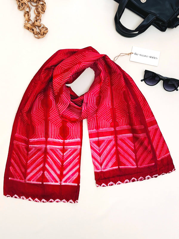 Mulberry Silk Scarf - Cadmium Red & White - Resist Dyeing Technique - SKU_TWSS/STM46