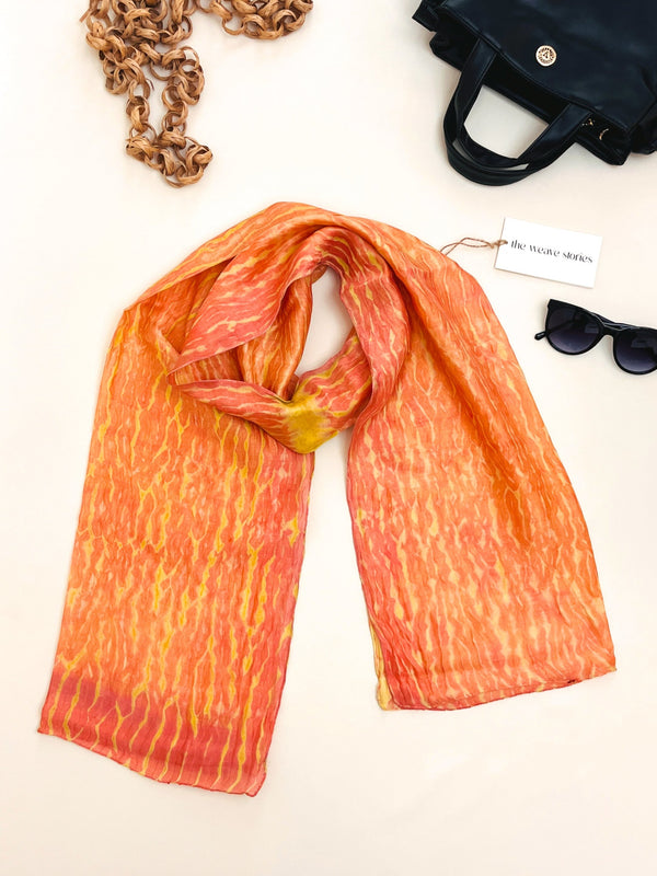 Mulberry Silk & Cotton Scarf - Neon Orange & Amber - Resist Dyeing Technique - SKU_TWSS/STM47
