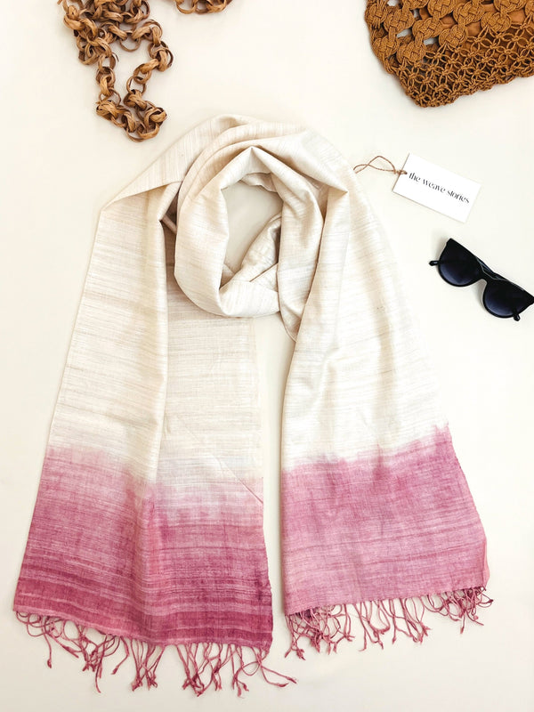 Premium Eri Silk Stole - Ivory & Puce Color - SKU_TWSP/STEE15