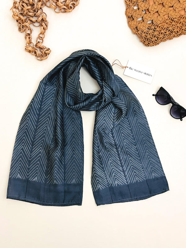 Mulberry Silk & Cotton Scarf - Charcoal Grey & White - Resist Dyeing Technique - SKU_TWSS/STM48