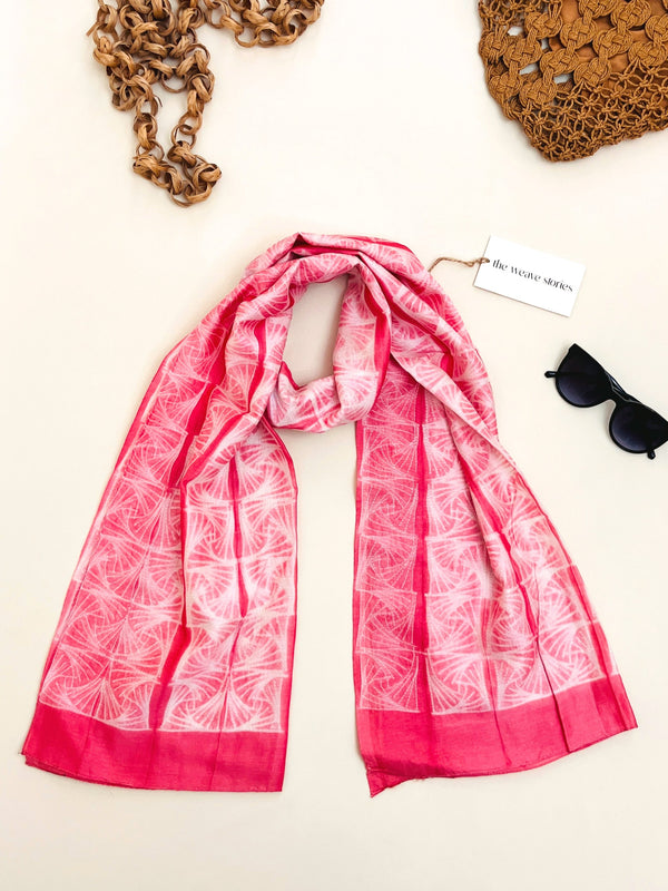 Mulberry Silk & Cotton Scarf - French Rose & White - Resist Dyeing Technique - SKU_TWSS/STM49