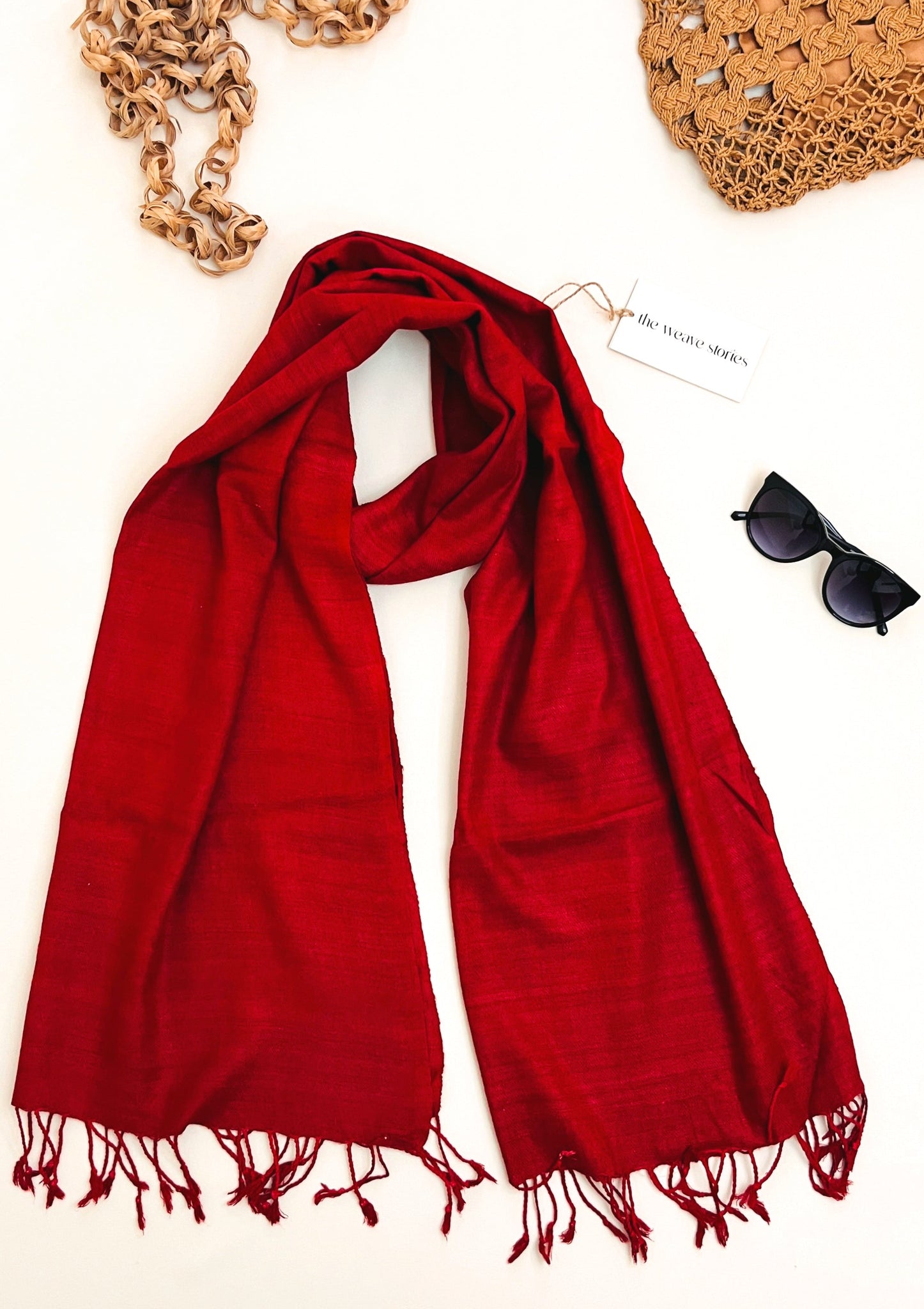 Premium Eri Silk Stole - Organic Prismatic Legacy Red - SKU_TWSD/STE25