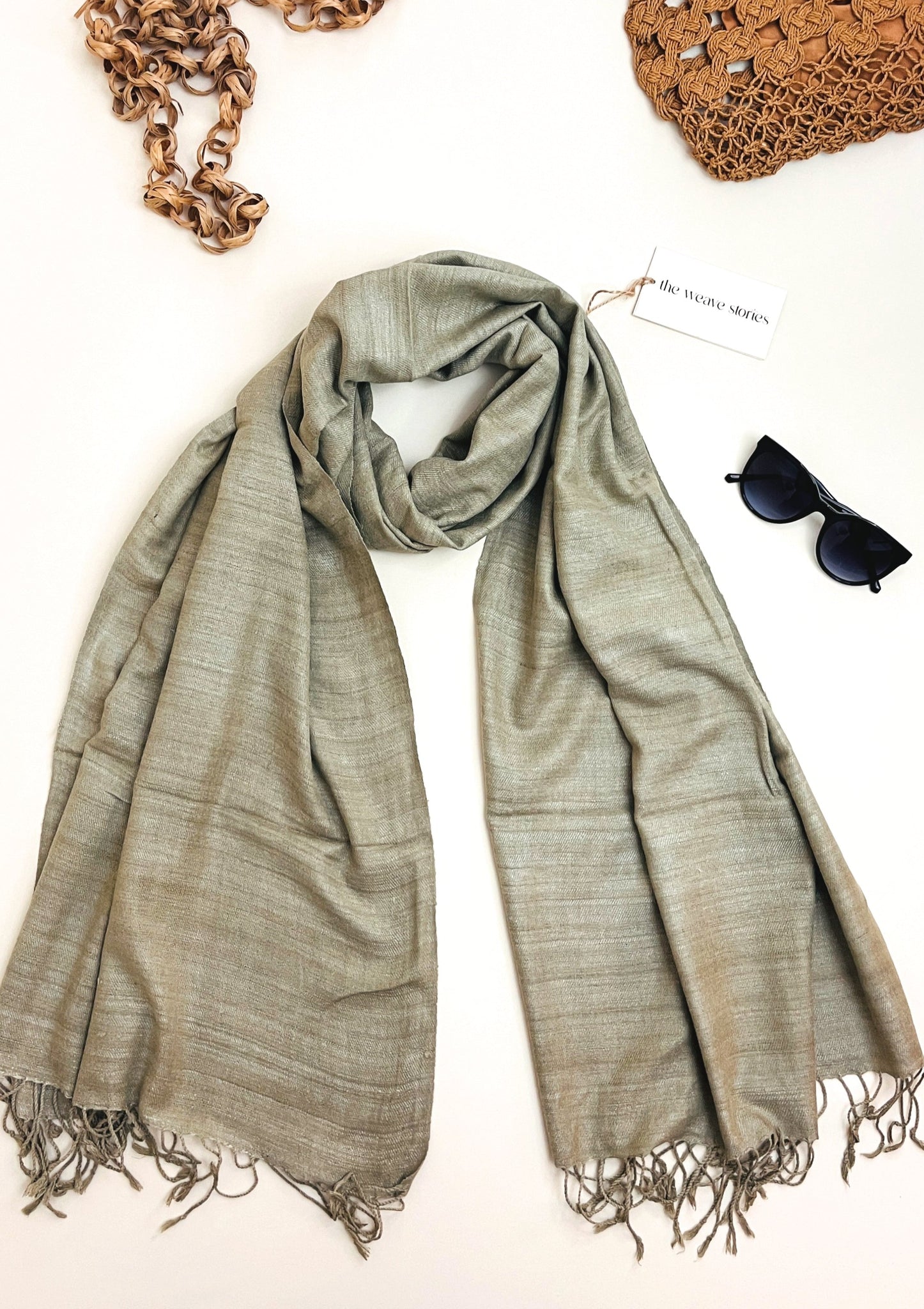 Premium Eri Silk Stole - Organic Olive Grey - SKU_TWSD/STE26