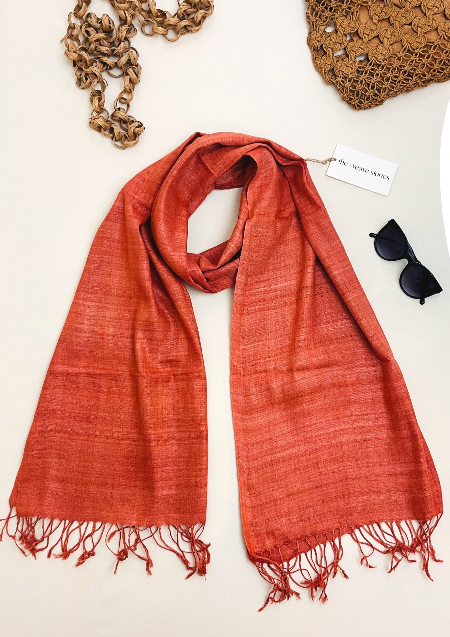 Premium Eri Silk Stole - Organic Orange Red - SKU_TWSD/STE33