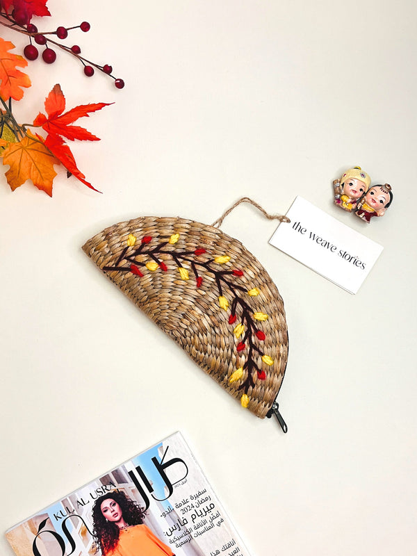 Earthy Weave Clutch Purse with Hand Embroidery - Water Hyacinth - SKU_TWSN/WHW80