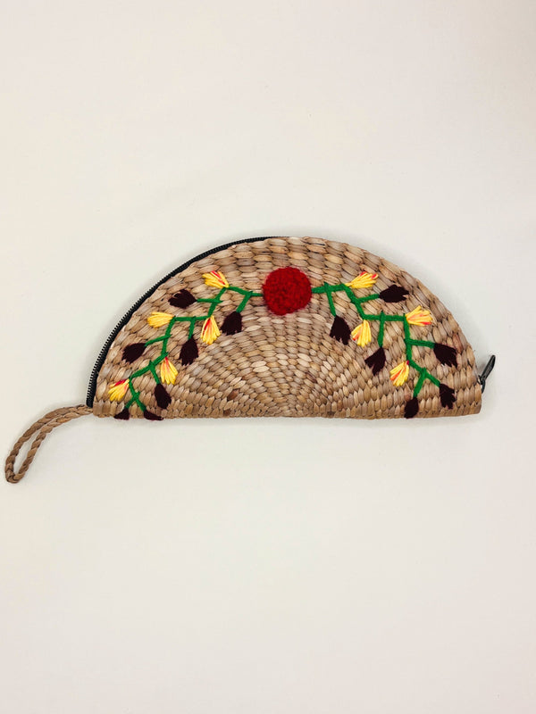 Earthy Weave Clutch Purse with Hand Embroidery - Water Hyacinth - SKU_TWSN/WHW81