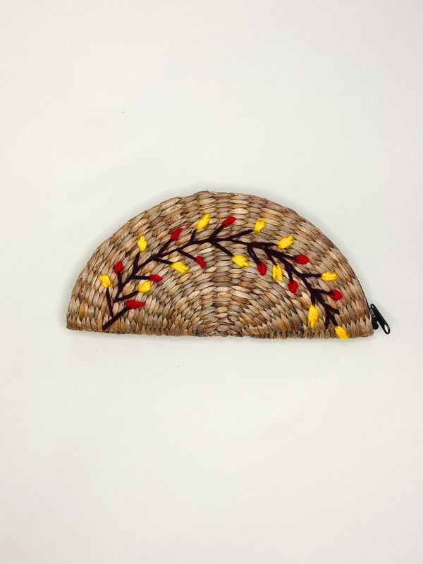 Earthy Weave Clutch Purse with Hand Embroidery - Water Hyacinth - SKU_TWSN/WHW80