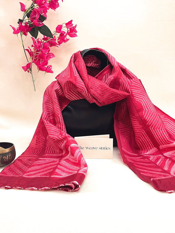 Mulberry Silk Scarf - Cadmium Red & White - Resist Dyeing Technique - SKU_TWSS/STM46