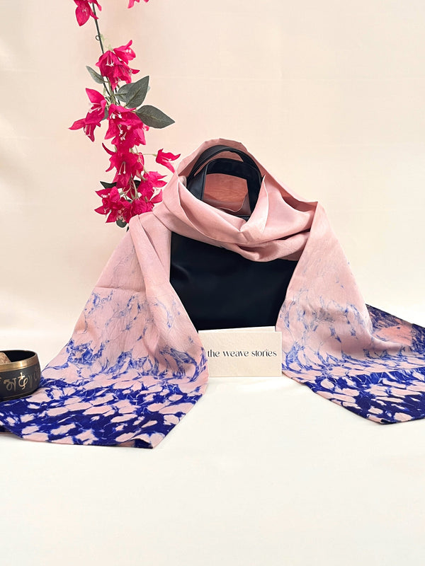 Mulberry Silk Scarf - Parrot Pink & Midnight Blue - Resist Dyeing Technique - SKU_TWSS/STM39