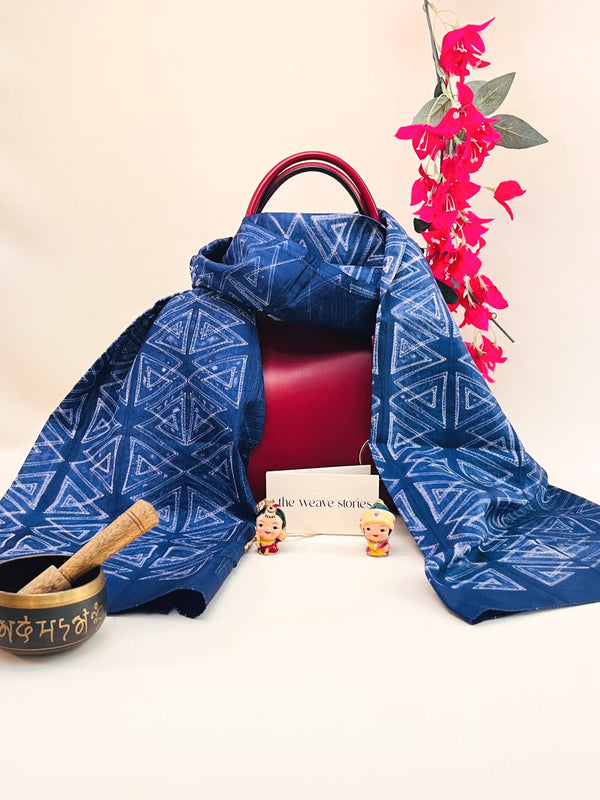 Mulberry Silk Scarf - Midnight Blue & White - Resist Dyeing Technique - SKU_TWSS/STM41