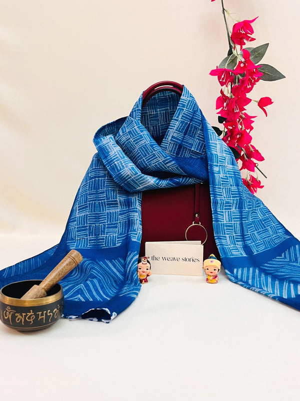 Mulberry Silk Scarf - Cobalt Blue & White - Resist Dyeing Technique - SKU_TWSS/STM42