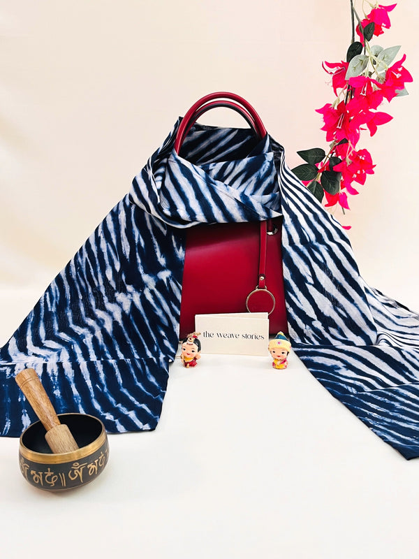 Mulberry Silk & Cotton Scarf - Galaxy Blue & White - Resist Dyeing Technique - SKU_TWSS/STM43