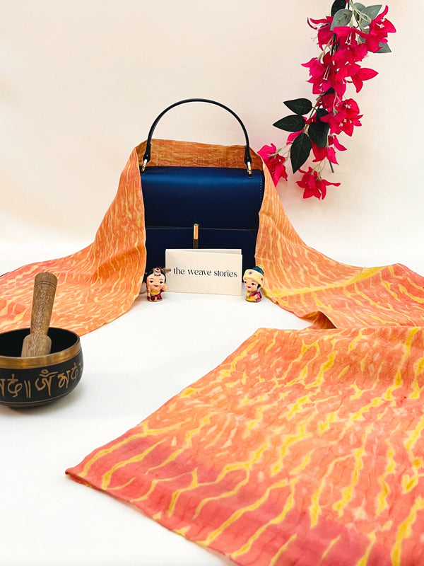 Mulberry Silk & Cotton Scarf - Neon Orange & Amber - Resist Dyeing Technique - SKU_TWSS/STM47