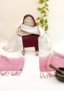 Premium Eri Silk Stole - Ivory & Puce Color - SKU_TWSP/STEE15