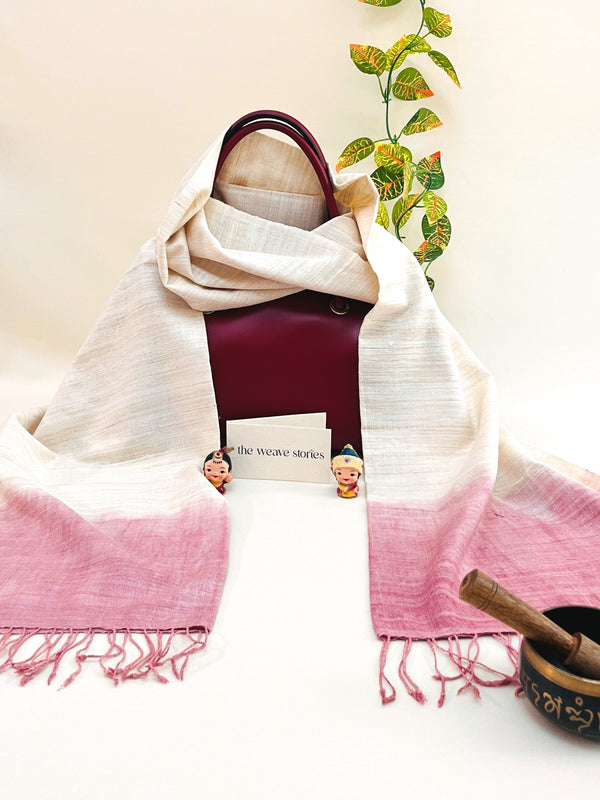 Premium Eri Silk Stole - Ivory & Puce Color - SKU_TWSP/STEE15