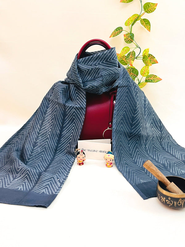 Mulberry Silk & Cotton Scarf - Charcoal Grey & White - Resist Dyeing Technique - SKU_TWSS/STM48