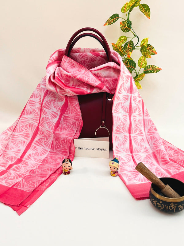 Mulberry Silk & Cotton Scarf - French Rose & White - Resist Dyeing Technique - SKU_TWSS/STM49