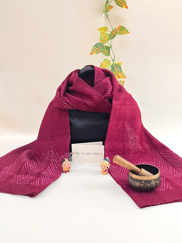 Mulberry Silk & Cotton Scarf - Bordeaux Color & White - Resist Dyeing Technique - SKU_TWSS/STM50