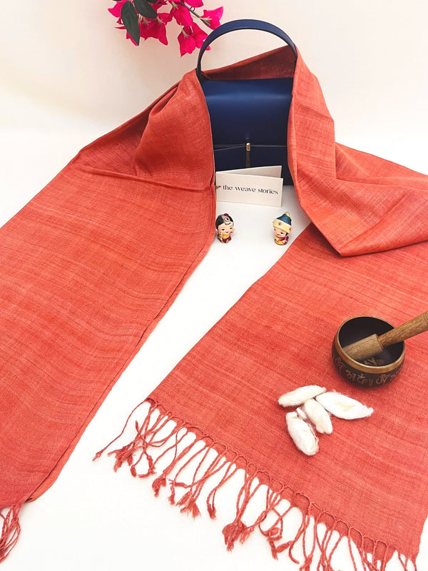 Premium Eri Silk Stole - Organic Orange Red - SKU_TWSD/STE33